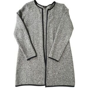 Talbots Womens Marled Gray Black Knit Cardigan Open Front Long Sleeve Jacket Med
